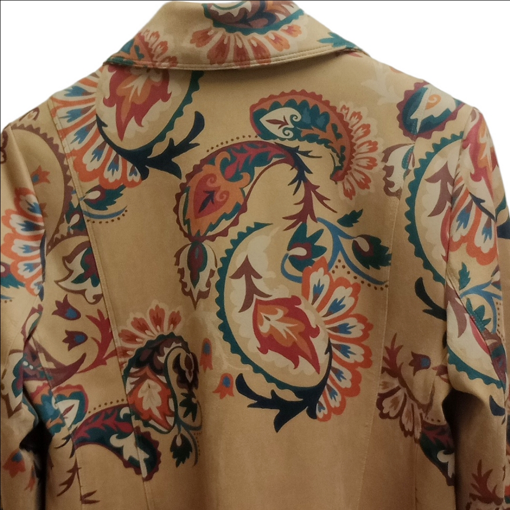 CHICO'S ARTISANAL TAN FAUX SUEDE WOMEN'S JACKET WITH MULTICOLOR PAISLEY DESIGNS - Picture 9 of 12